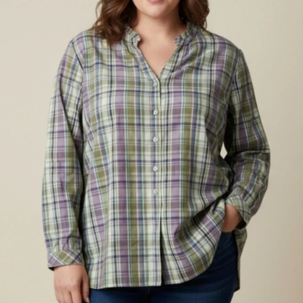Joan Rivers Plaid Button Down - Picture 1 of 5